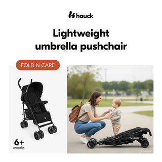 Hauck Fold N Care Pushchair – Black Lightweight Travel Stroller