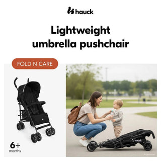 Hauck Fold N Care Black umbrella pushchair – suitable from 6 months, compact fold for travel