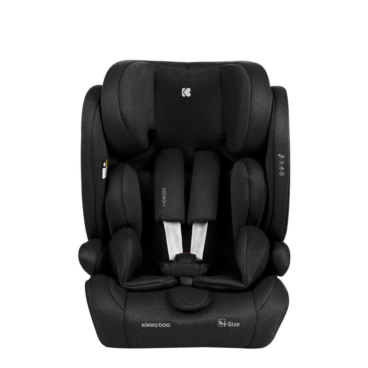 KikkaBoo i-Cross i-Size Car seat ISOFIX 76-150 cm Black – front view with harness
