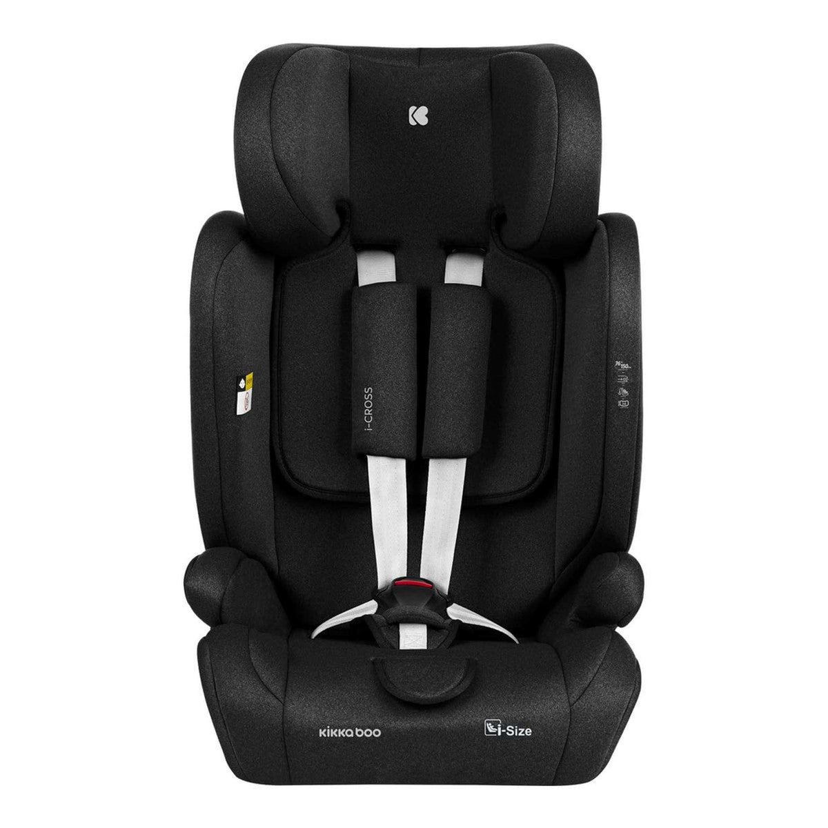 KikkaBoo i-Cross i-Size Car seat ISOFIX 76-150 cm Black – front view, harness open