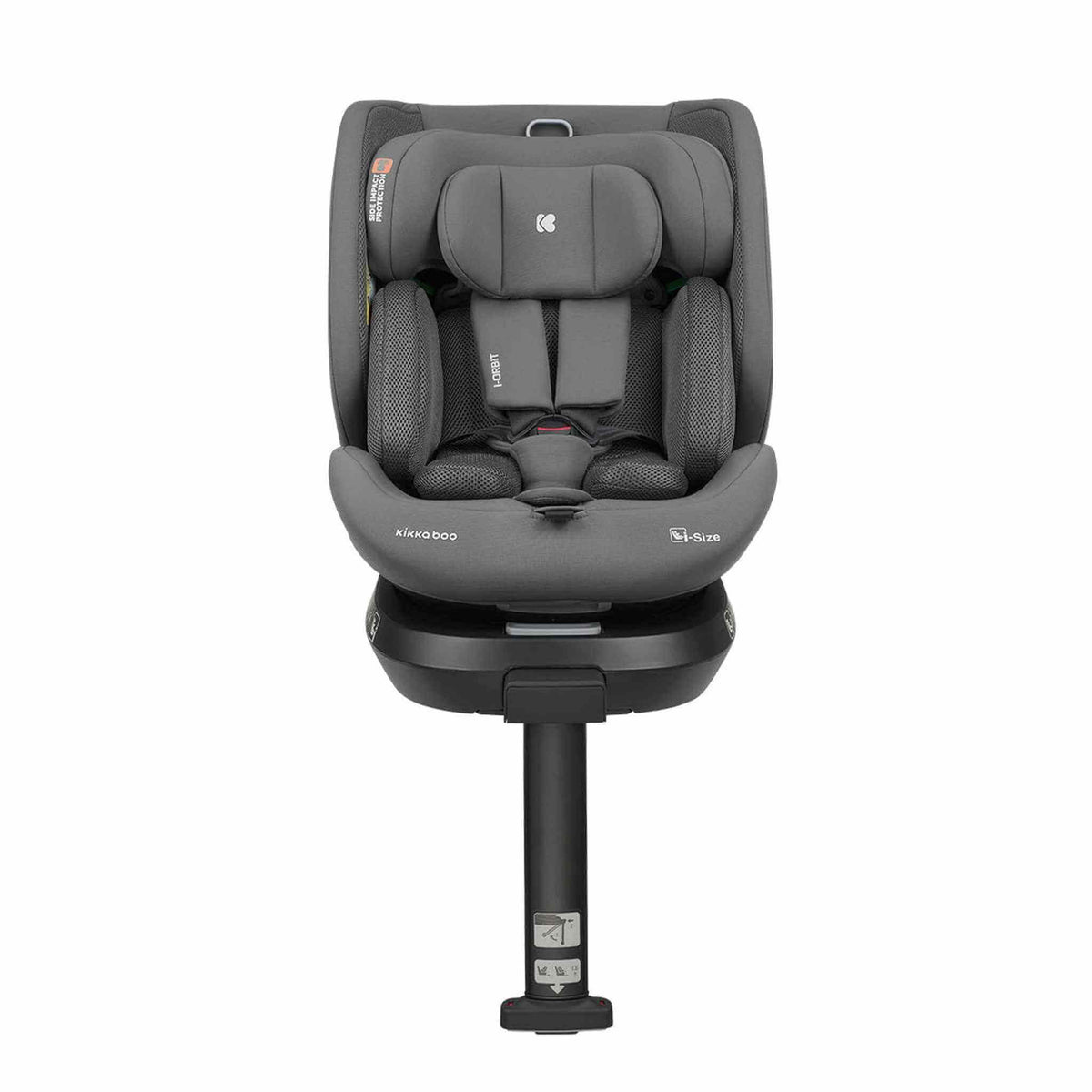 KikkaBoo i-Orbit i-Size Car seat ISOFIX 40-150cm Dark Grey 2025 – front view with insert on support leg