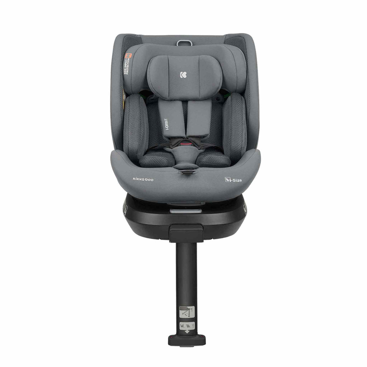 KikkaBoo i-Orbit i-Size Car seat ISOFIX 40-150cm Light Grey 2025 – front view with insert on support leg
