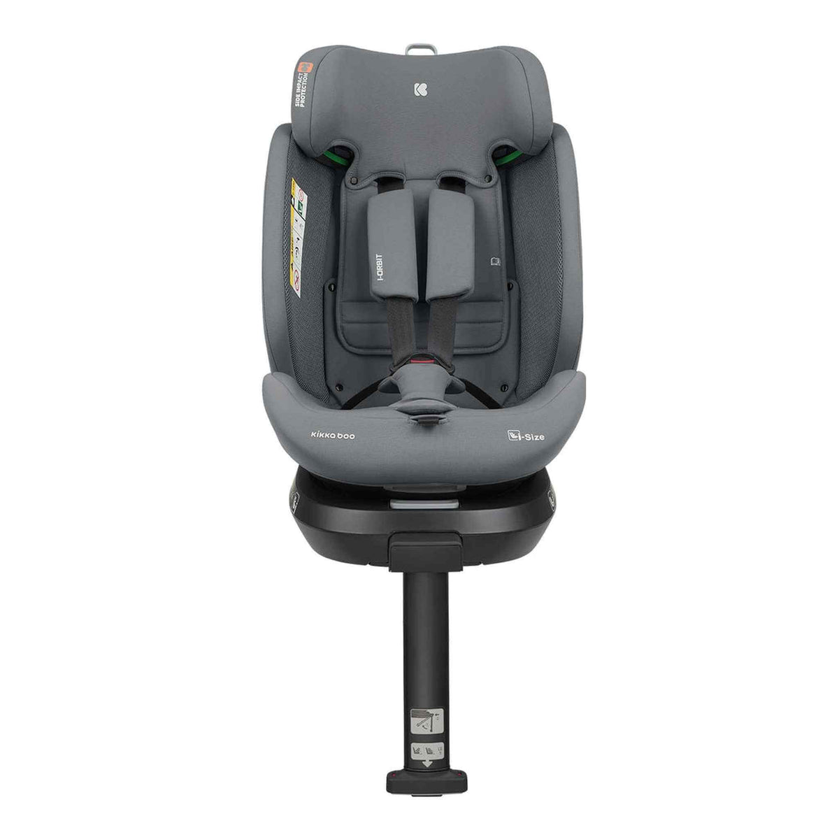 KikkaBoo i-Orbit i-Size Car seat ISOFIX 40-150cm Light Grey 2025 – front view with harness