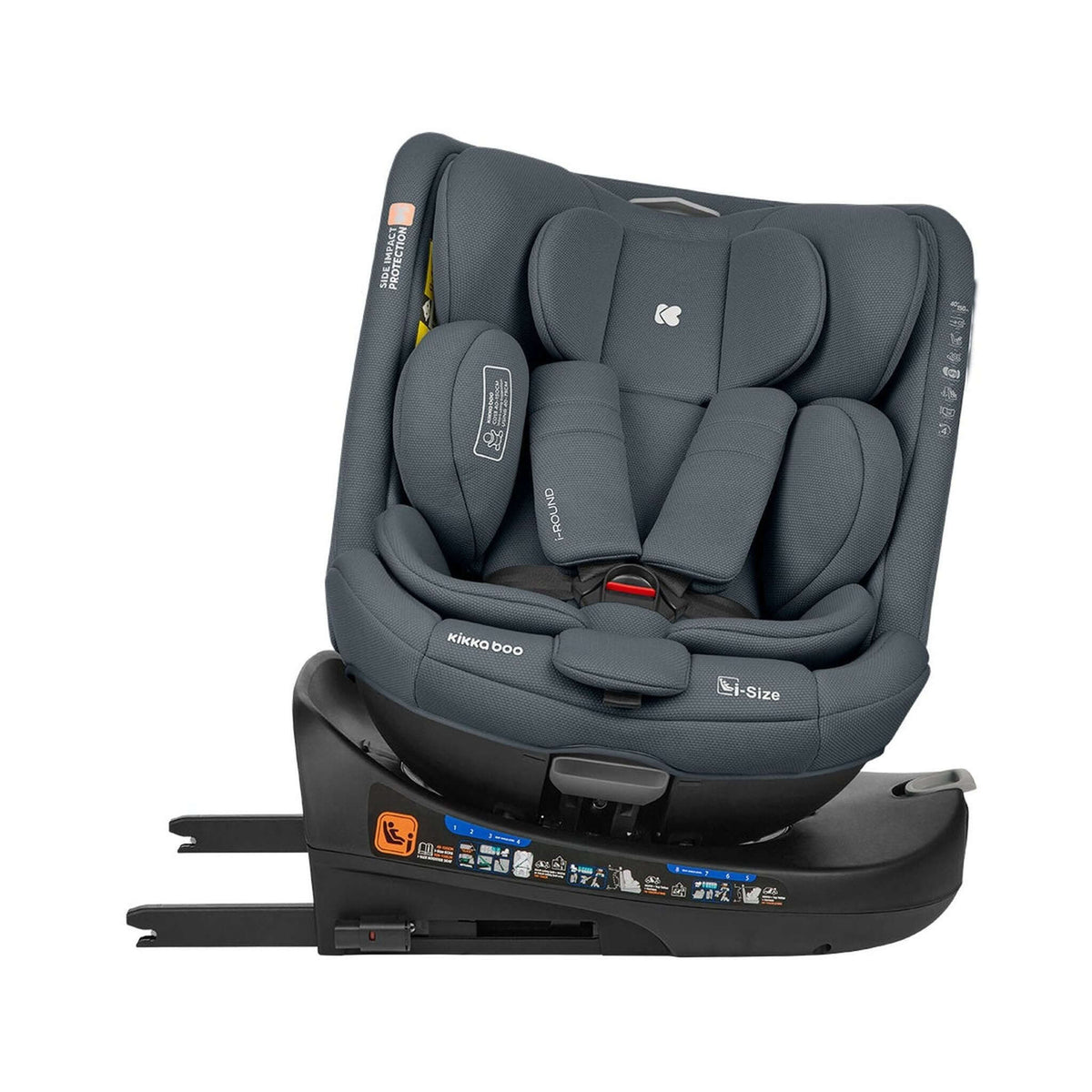 KikkaBoo i-Round i-Size Car seat ISOFIX 40-150cm Dark Grey – rotated towards the door