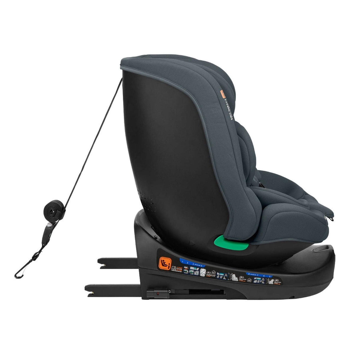 KikkaBoo i-Round i-Size Car seat ISOFIX 40-150cm Dark Grey – side view with top tether