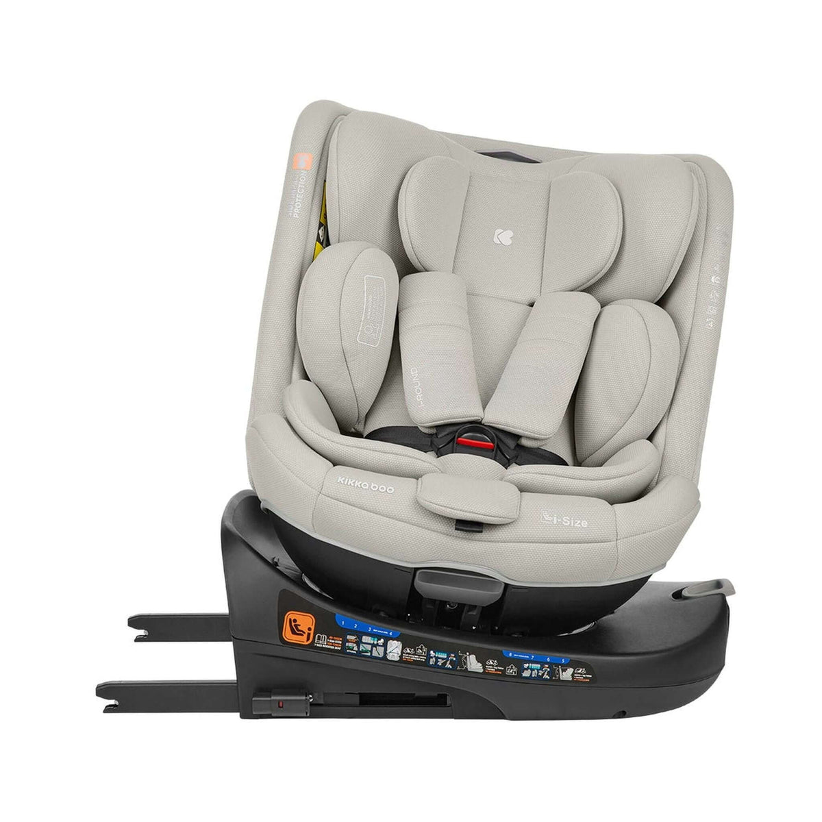 KikkaBoo i-Round i-Size Car seat ISOFIX 40-150cm Light Grey – rotated towards the door