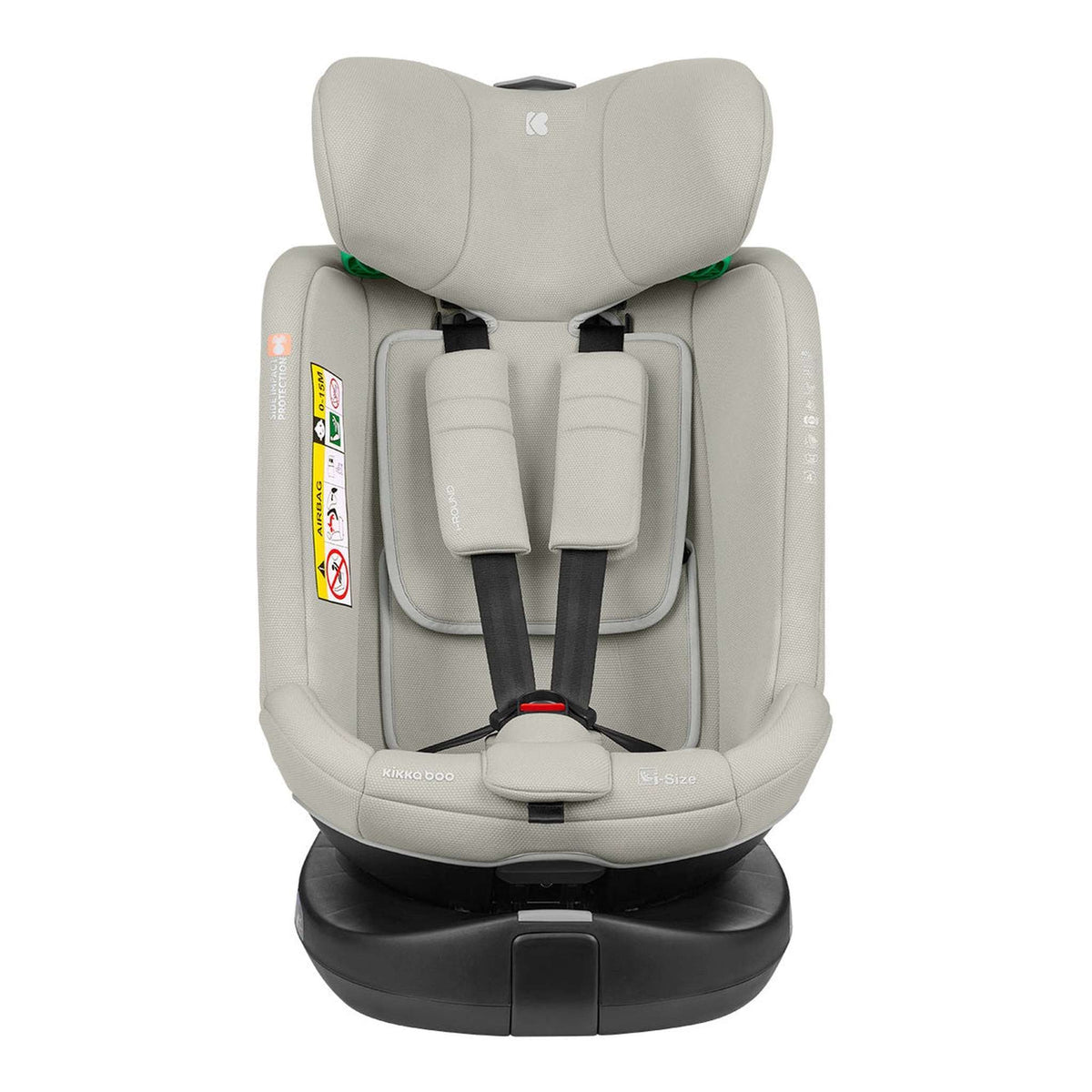 KikkaBoo i-Round i-Size Car seat ISOFIX 40-150cm Light Grey – front view with harness