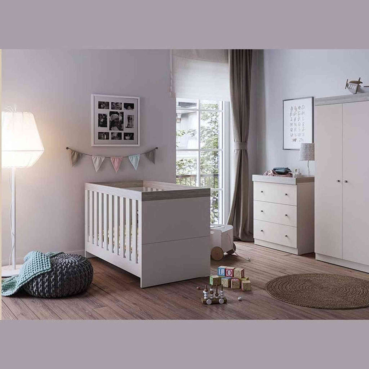 Little Acorns Burlington 3 Piece Nursery Furniture Set – Cot Bed, Dresser Changer & Wardrobe