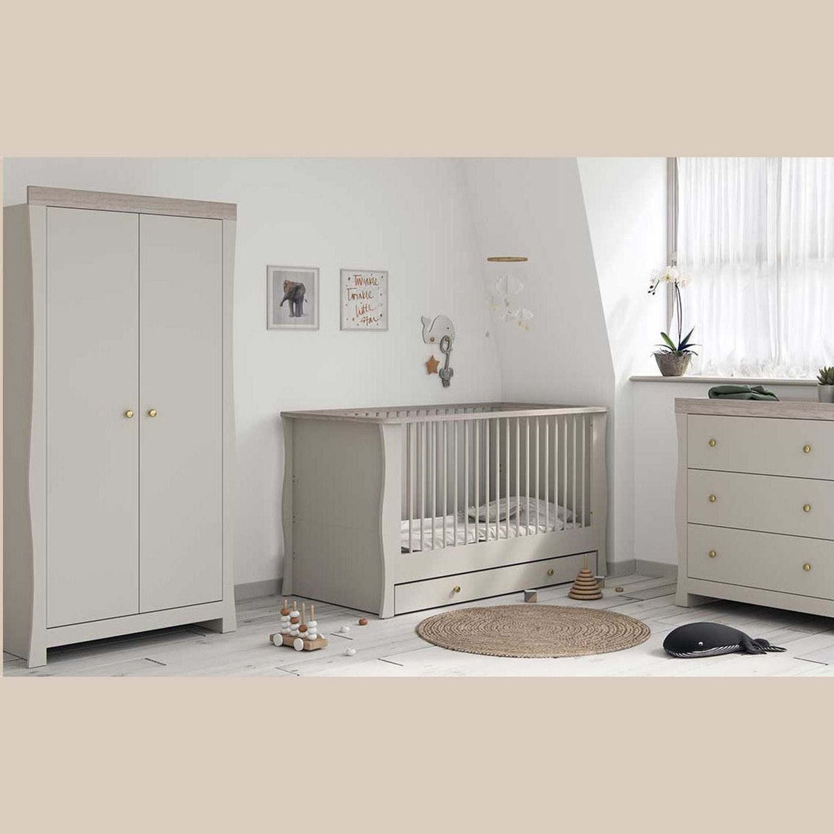Little Acorns Celeste 3 Piece Nursery Furniture Set – Cot Bed, Dresser Changer & Wardrobe