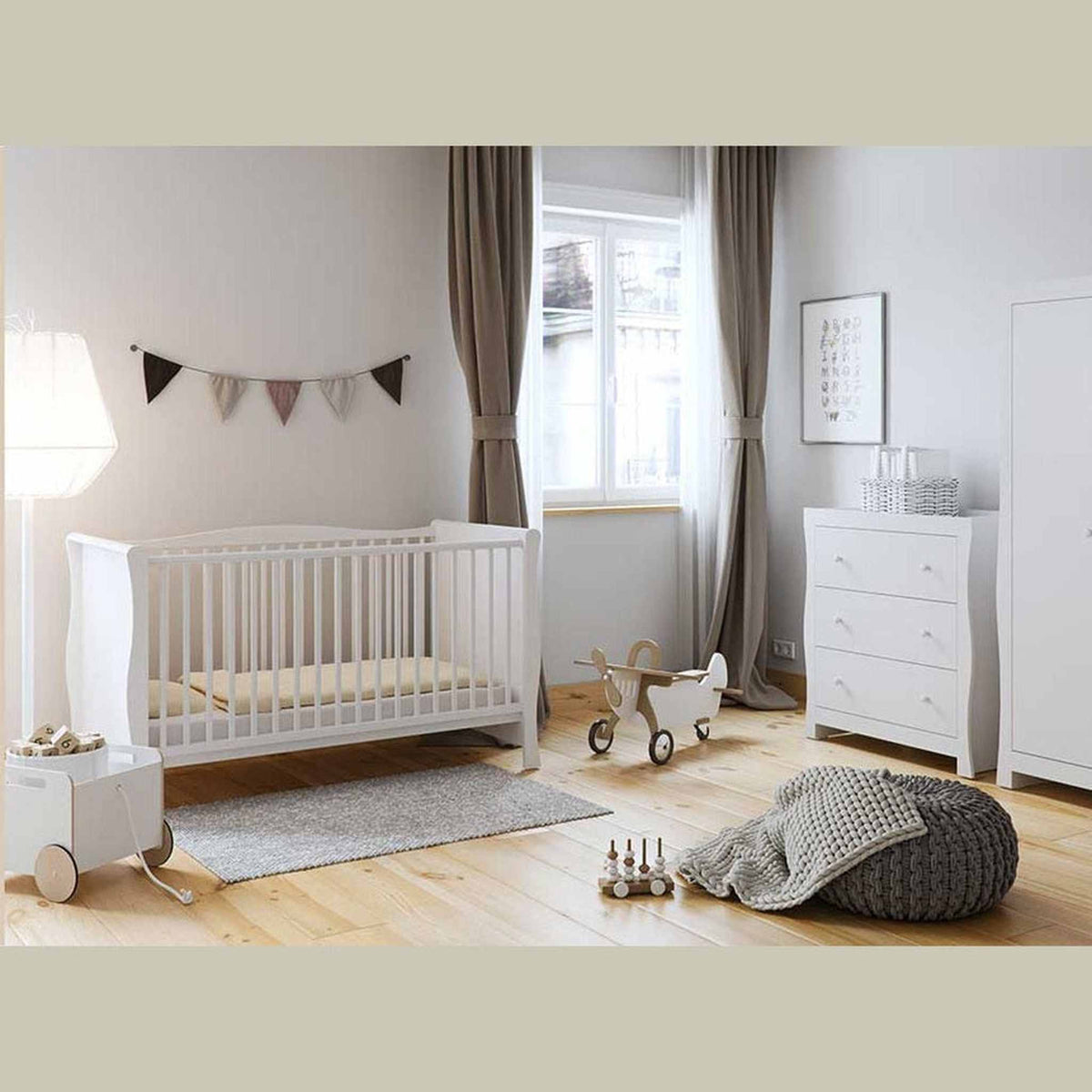 Little Acorns Traditional Sleigh 2 Piece Nursery Storage Set – Dresser Changer & Wardrobe